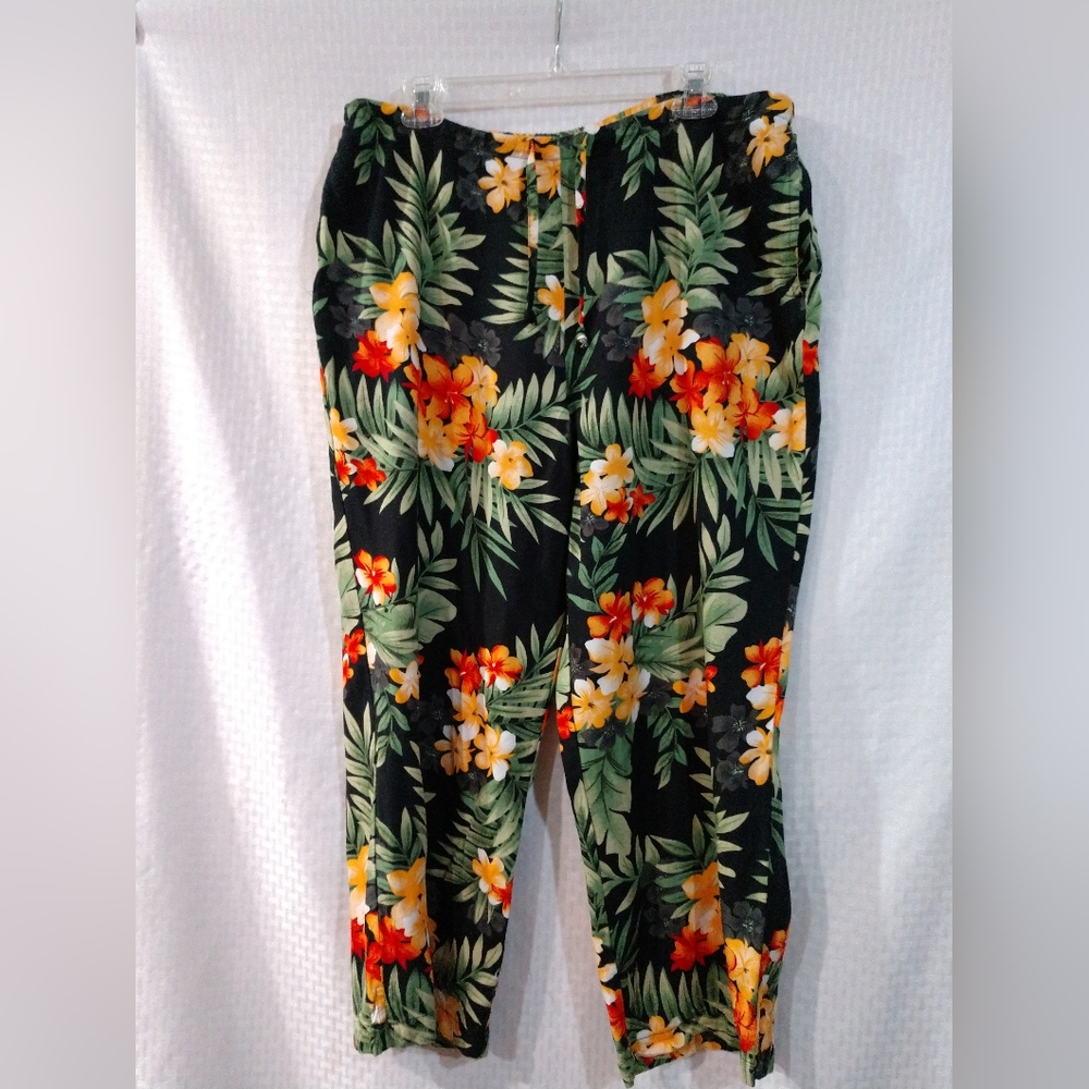 White Stag Pants Lounge Casual Hawaiian Flowers Colorful Drawstring Waist XLP